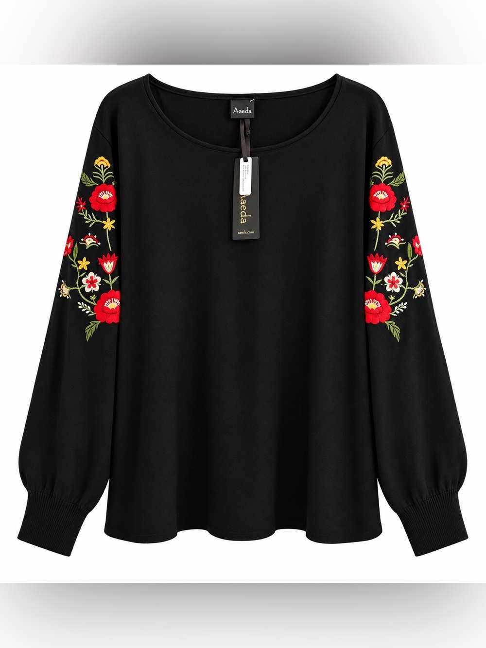 Aaeda Floral Embroidered Blouse in Black Size 3X NWT